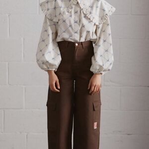 Brown Wide Leg Cargo Pants